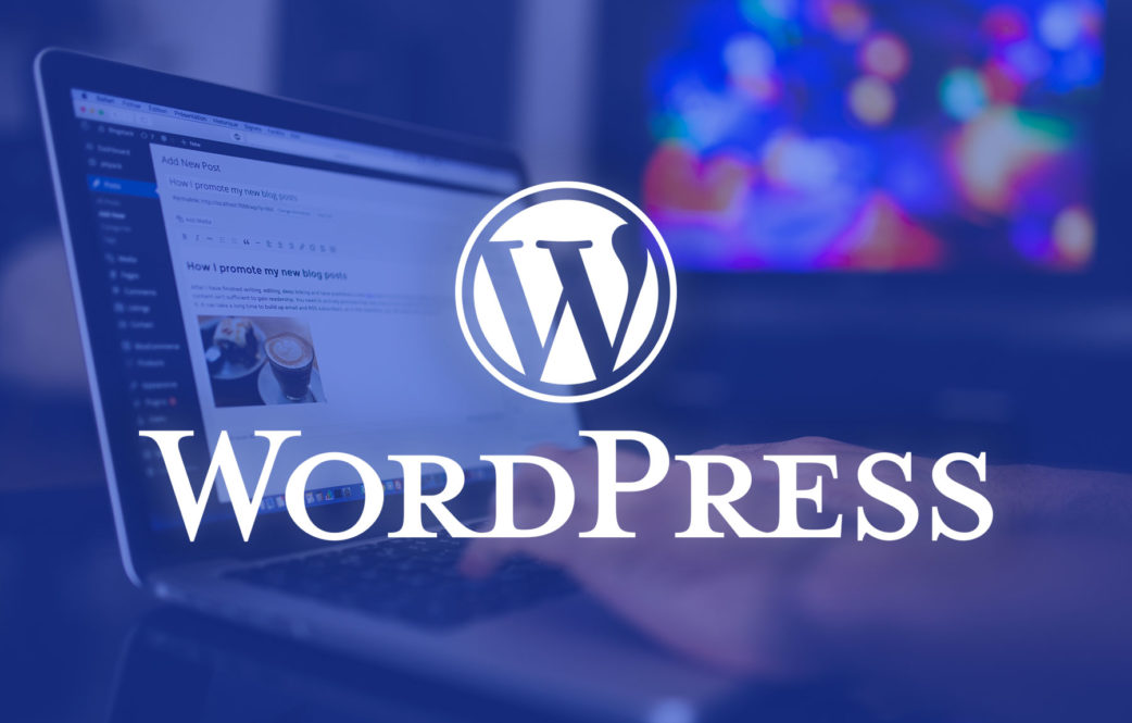 Імпорт Перепродаж Транскордонний EC Інтерфейс управління блогом WordPress відображається на екрані ноутбука, а логотип WordPress накладається на передню частину.